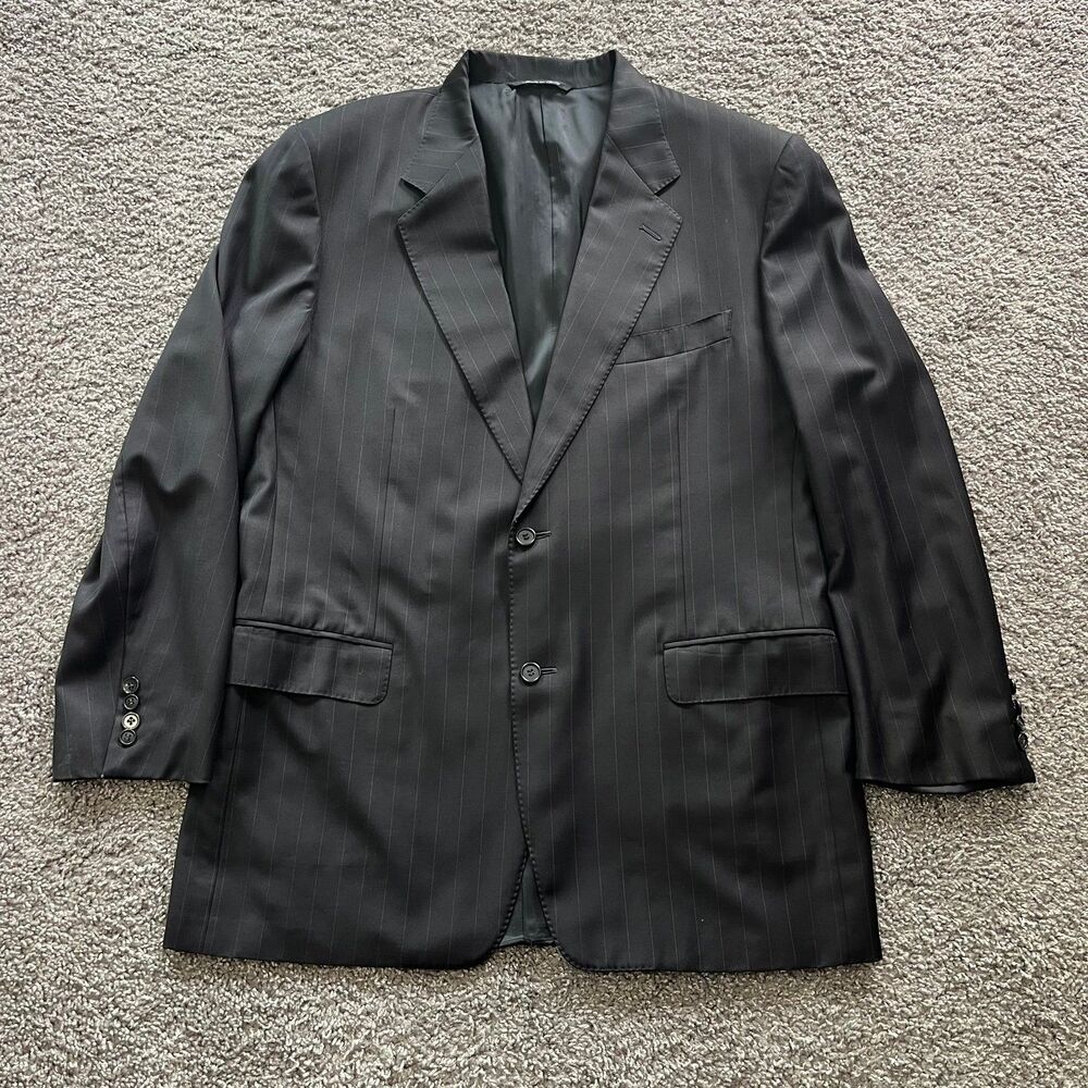 Canali Pinstripe Suit Coat Jacket A 13220-32 100% Wool Gray Black Mens 54R US 44